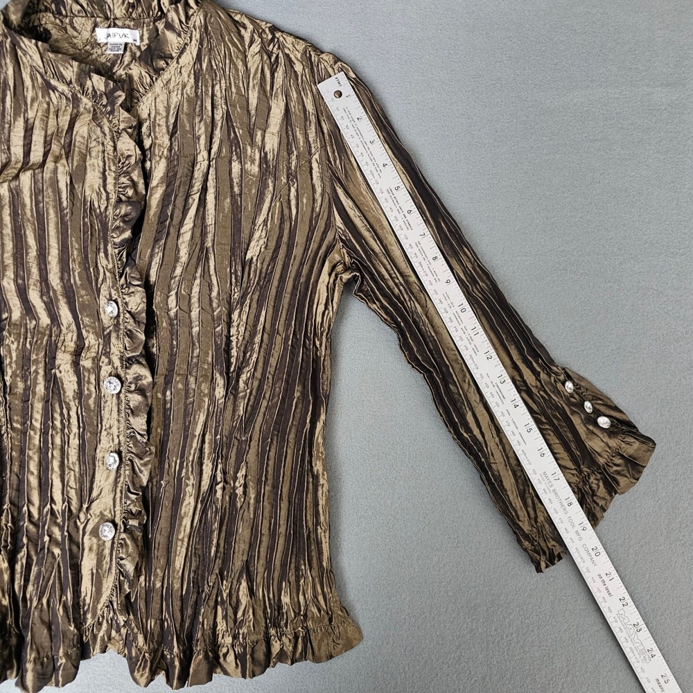 Jaipur Bronze Metallic Crinkle Top M Pleated Ruffle Rhinestone Dressy Whimsigoth - Picture 9 of 11